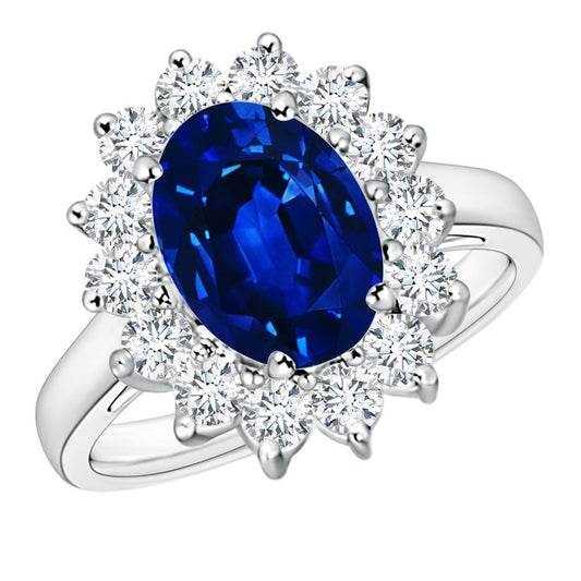 3.00CTW G/vs Lab-Grown Sapphire and Diamond Halo Ring 14K White Gold