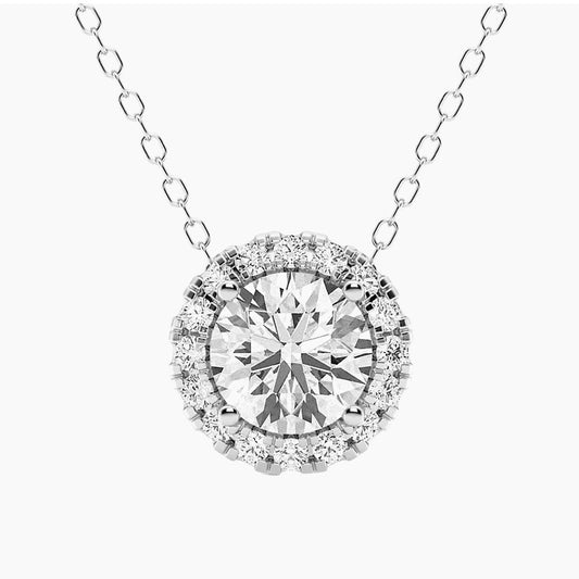 1.50 CTW Lab-Grown Diamond Halo Pendant Necklace in 14kt White Gold